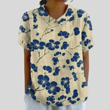 Blumenoberteil Eleganter Komfort - Blaue Blüten Creme