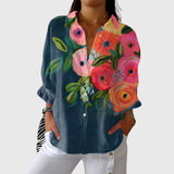 Leichte und farbenfrohe Druckbluse - Rosen Petrol