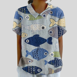 Blumenoberteil Eleganter Komfort - Fische Blau