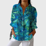 Leichte und farbenfrohe Druckbluse - Aquarell Petrol