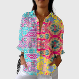 Leichte und farbenfrohe Druckbluse - Ethno Pink-Türkis
