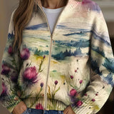 Martina | Zip-Strickjacke mit Landschaftsmotiv