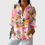 Leichte und farbenfrohe Druckbluse - Vögel & Blüten Creme