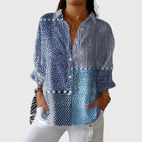 Leichte und farbenfrohe Druckbluse - Punkte & Streifen Blau