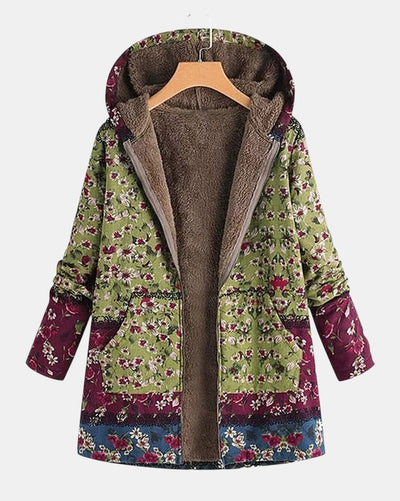 Willow – Grün-bordeauxrote Cottagecore-Jacke mit Blumenmuster