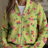 Birgit | Zip-Strickjacke mit Blüten