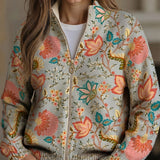Karin | Zip-Strickjacke mit Vintage-Blüten